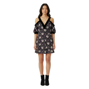 Ted Baker London LEILIA Black Floral Cold Shoulder Mini Dress 5 UK 16 US 12